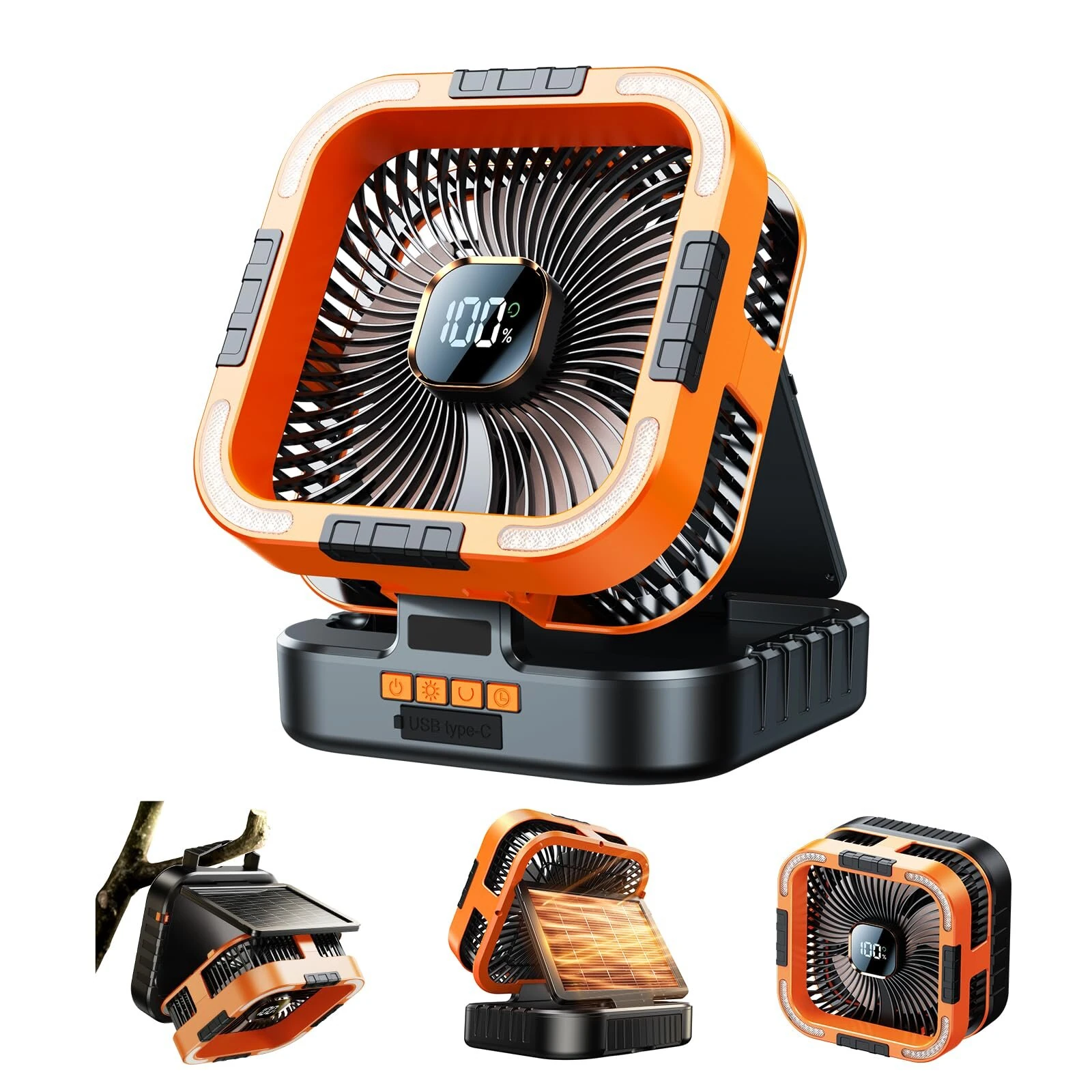 Xmund Solar Camping Fan 10000mAh Power Bank USB C Charging 6 Speeds LED Lantern Portable Outdoor Fan with Timer for Camping — view 9