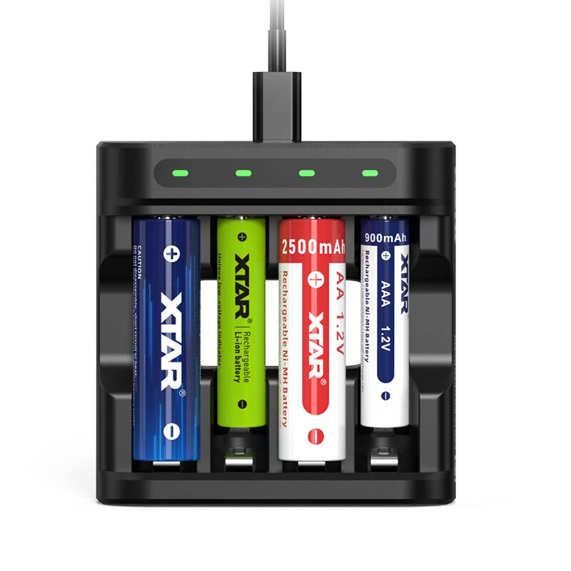 XTAR L4 AAA AA Battery Charger 4 Slots Intelligent LED Indicator Fast Charging USB Flashlight Charger for 1.5V Li-ion / 1.2V lithium NiMH Batteries — XTAR