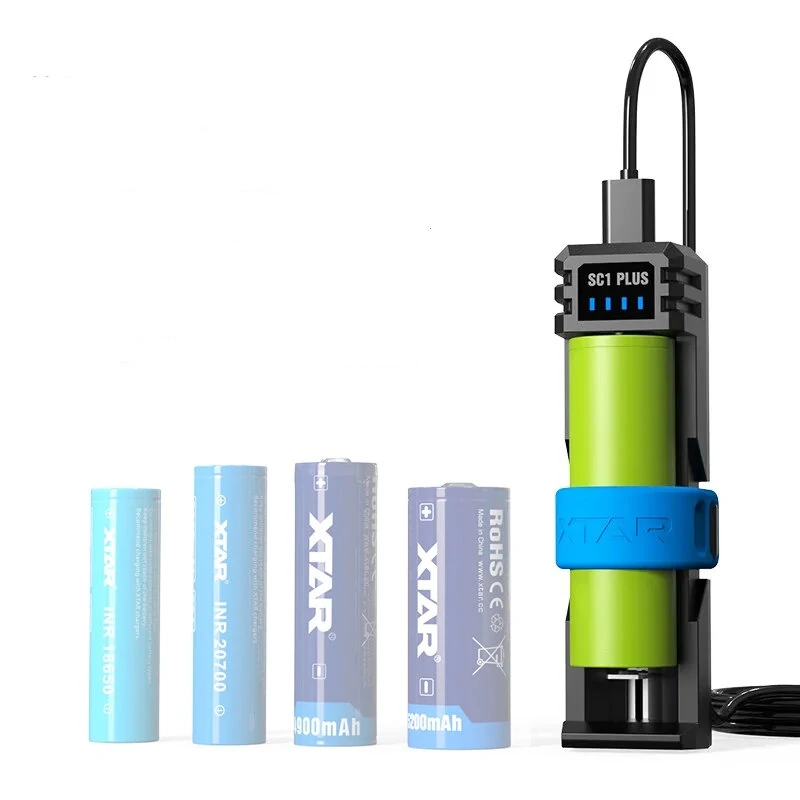 XTAR SC1 PLUS Single-Slot Battery Charger QC PD USB C 3A Fast Charging 21700 26650 26800 18650 NiMH Batteries 10W Power Bank — XTAR