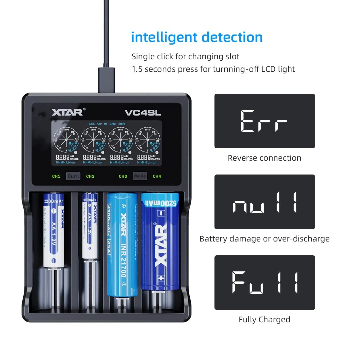 XTAR VC4SL Intellegent LCD Battery Charger USB C QC3.0 Fast Charge 1.2V Ni-MH AAA AA Batteries Rechargeable Li ion 18650 21700 Battery Charger — view 7
