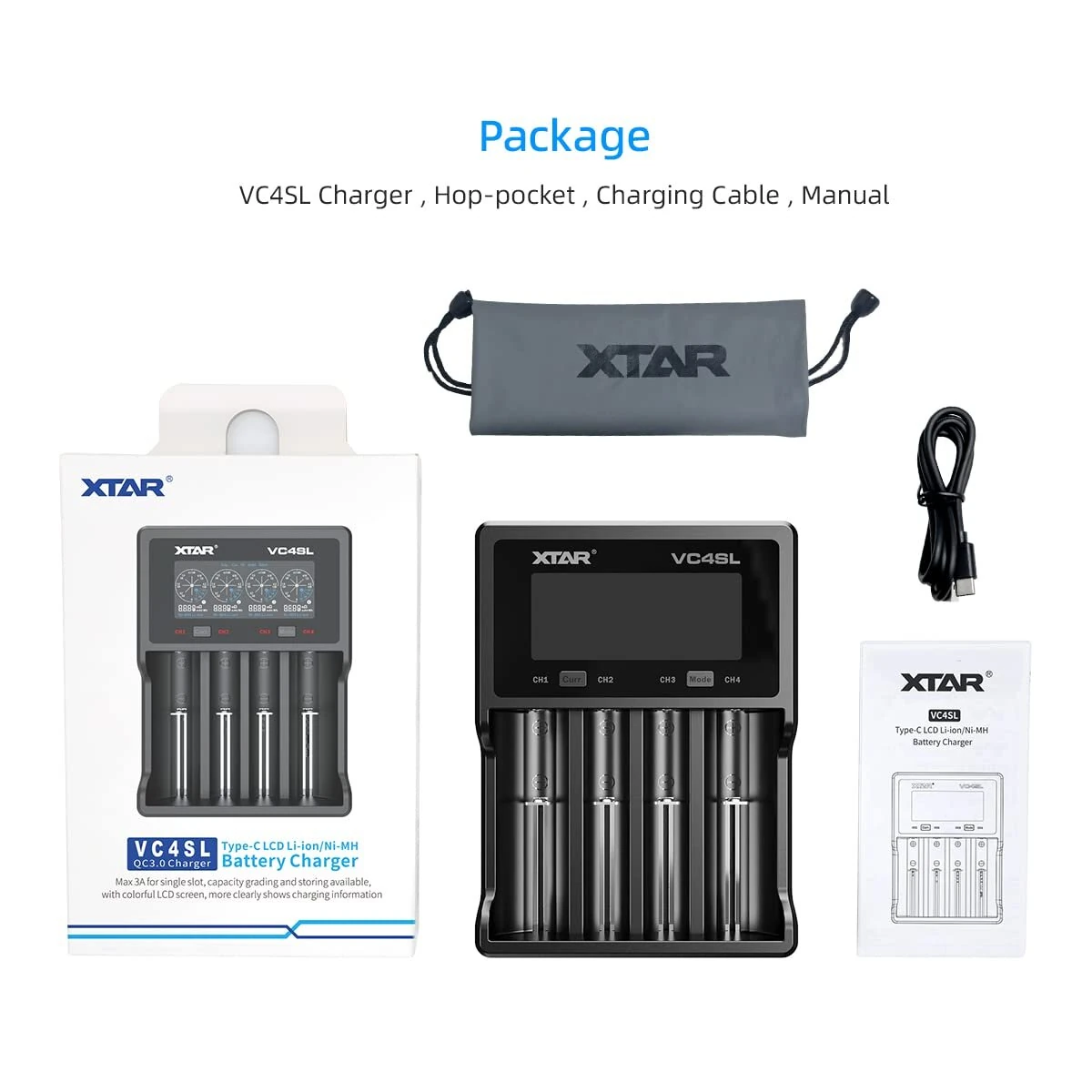 XTAR VC4SL Intellegent LCD Battery Charger USB C QC3.0 Fast Charge 1.2V Ni-MH AAA AA Batteries Rechargeable Li ion 18650 21700 Battery Charger — view 8