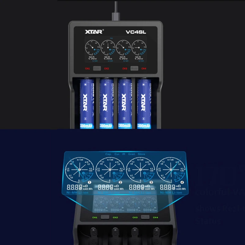 XTAR VC4SL QC3.0 LCD Screen Display 3.6V/3.7V/1.2V Li-ion Battery Charger 4-Slots Type-C Fast Charging Current Optional for 18650/21700 AAA AA Battery — view 6