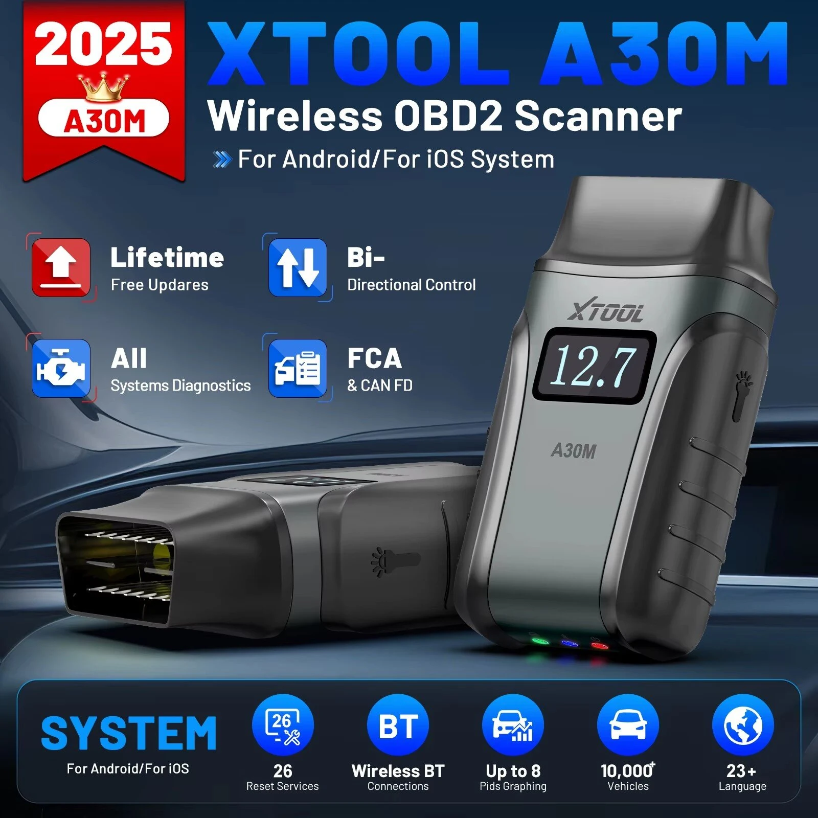 XTOOL Anyscan A30M OBD2 Scanner Diagnostic Tools bluetooth Enhanced With Andriods/IOS 26+ Reset Service Car Code Reader CANFD Protocol Lifetime Free Update — view 2