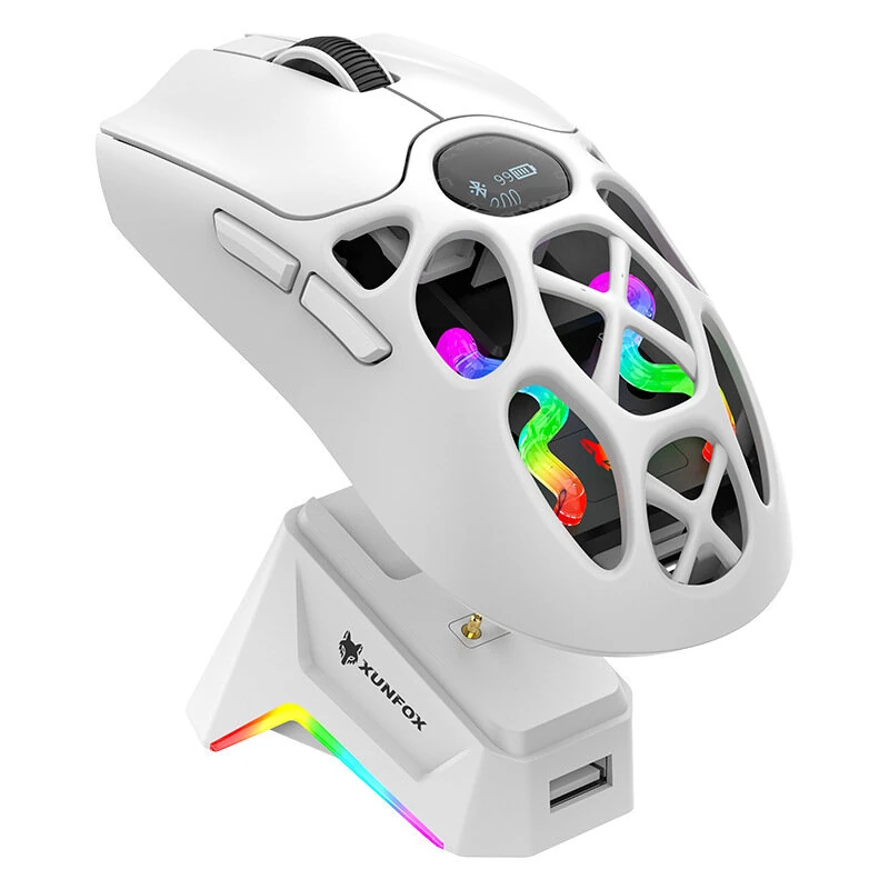 XUNFOX H16Pro Tri-mode RGB Gaming Mouse with Digital Screen Display 800-12000DPI Dual 1K Return Rate 70g Lightweight Gmer Mice for PC Laptop Computer — XUNFOX
