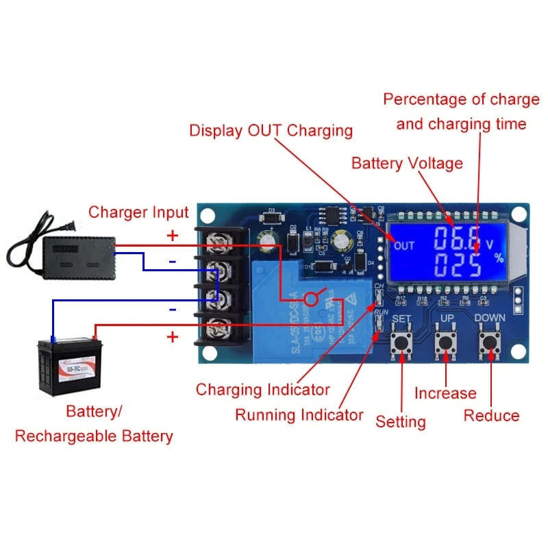 XY-L30A NC Battery Charging Control Module Digital 6-60V Voltage Regulator with LCD Display Overcharge Protection Auto Charge Control for Lead-acid Acting Batteries — view 7