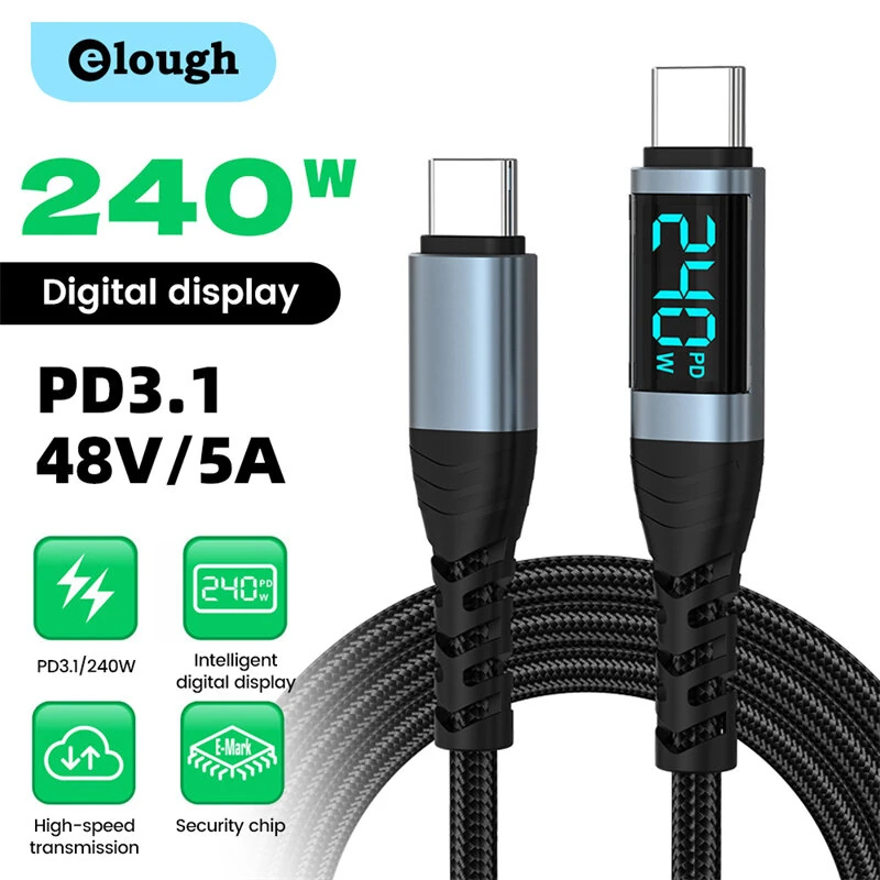 YC092 5A 240W Type-C to Type-C Digital Display Cable PD3.1 Fast Charging Data Transmission Tinned Copper Core Line 0.5M/1.2M/2M Long for iPhone 17 17Pro 16 15 Pro Max for Huawei Mate XTs for SAMSUNG for OPPO — view 3