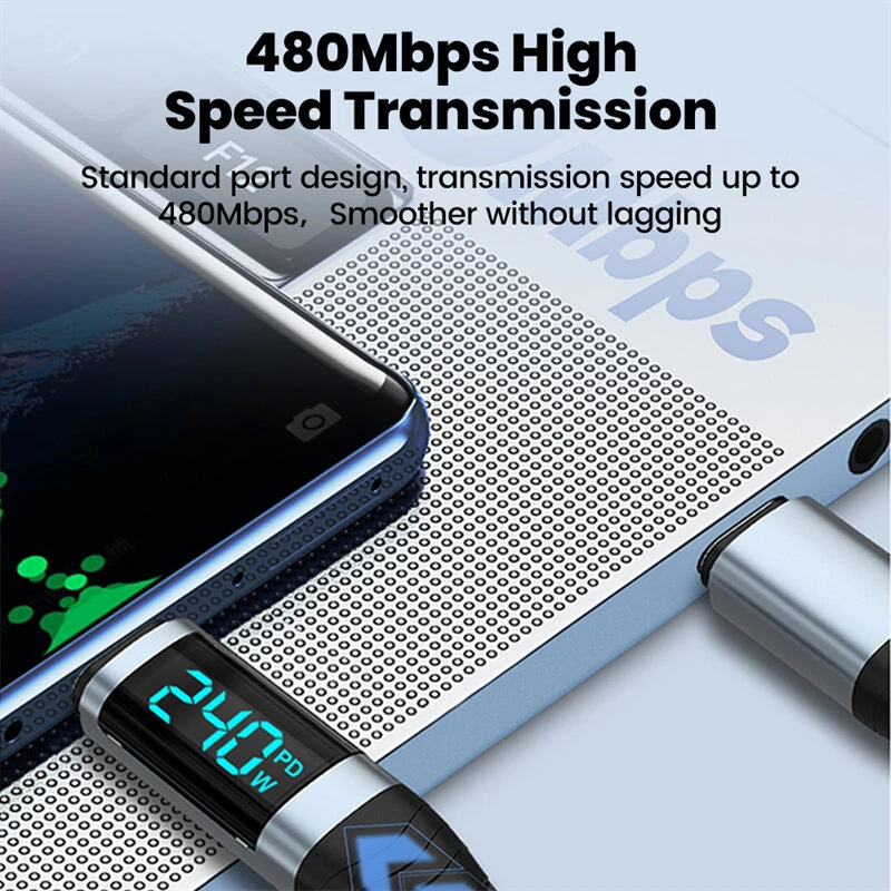 YC092 5A 240W Type-C to Type-C Digital Display Cable PD3.1 Fast Charging Data Transmission Tinned Copper Core Line 0.5M/1.2M/2M Long for iPhone 17 17Pro 16 15 Pro Max for Huawei Mate XTs for SAMSUNG for OPPO — view 6