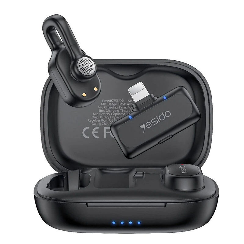Yesido KR24 Hidden Lavalier Microphone Wireless Clip Mic AI 3 Level Noise Reduction 48kHz 24bit 50m Range 36H Total Battery for Live Streaming Vlog