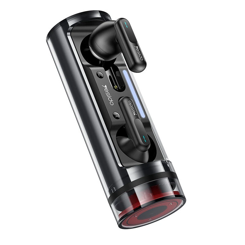 Yesido TWS39 Transparent Cylindrical Shell Earbuds bluetooth Earphone 14.2mm Large Moving Coil Deep Bass Dual Microphone 25H Playback Semi-in-ear Sports Headphones — view 2
