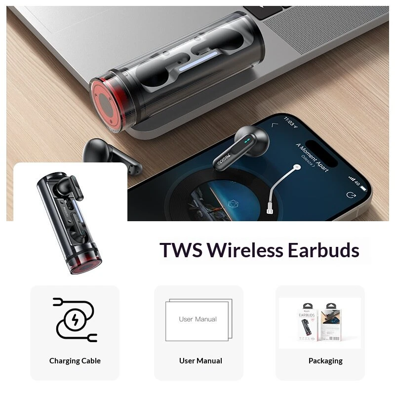 Yesido TWS39 Transparent Cylindrical Shell Earbuds bluetooth Earphone 14.2mm Large Moving Coil Deep Bass Dual Microphone 25H Playback Semi-in-ear Sports Headphones — view 8
