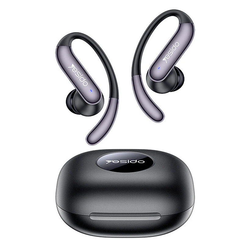 Yesido YSP32 TWS Headset Wireless bluetooth 5.4 Earphone Dual 12mm Genuine Copper Ring Speakers Spatial Audio Battery Digital Display Flexible Silicone Touch Control Earhooks Sports Headphones