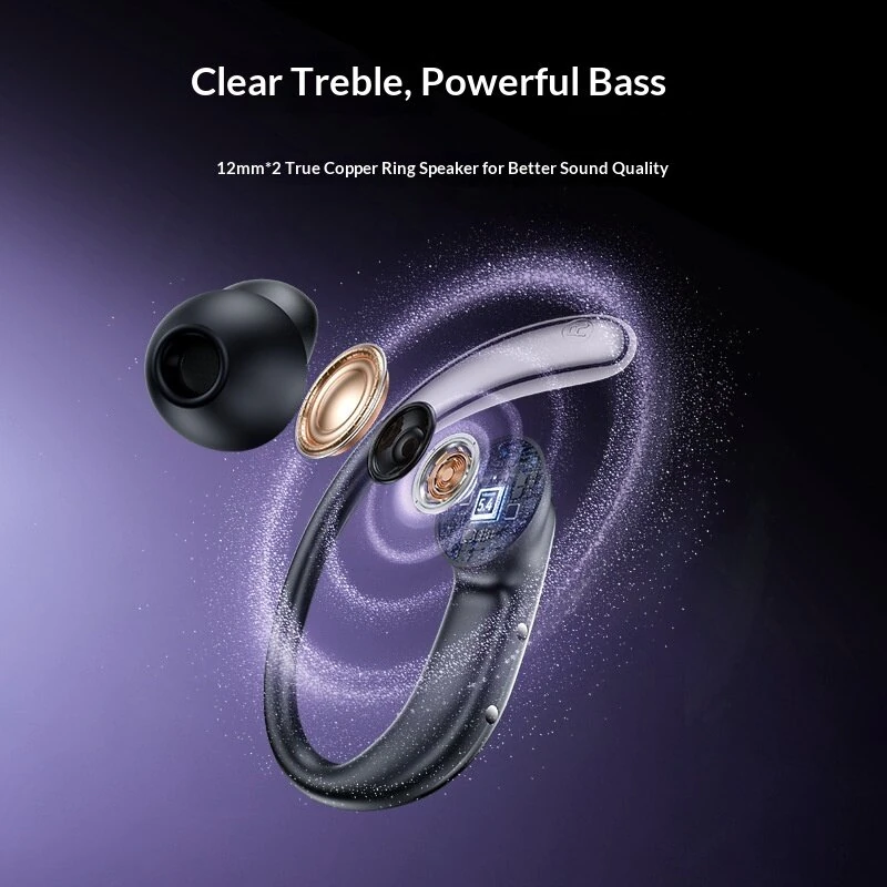 Yesido YSP32 TWS Headset Wireless bluetooth 5.4 Earphone Dual 12mm Genuine Copper Ring Speakers Spatial Audio Battery Digital Display Flexible Silicone Touch Control Earhooks Sports Headphones — view 3