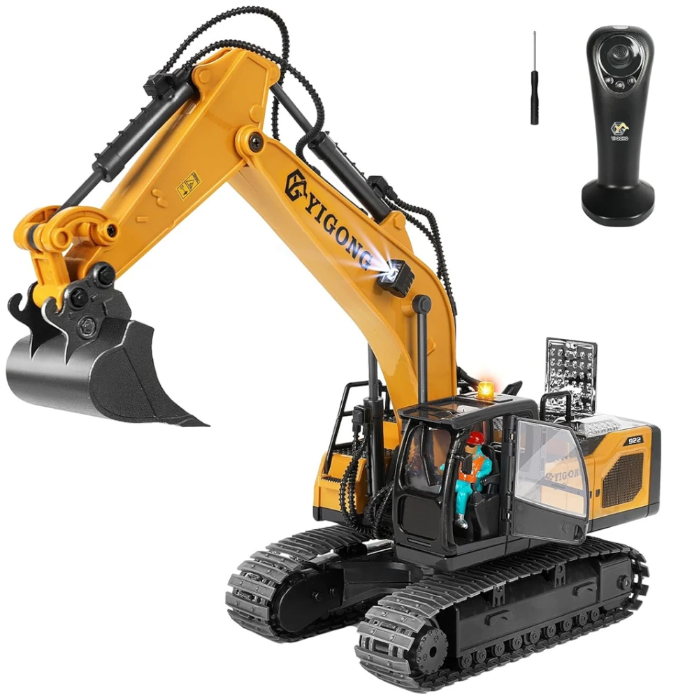 YIGONG 1061 RTR 1/20 2.4G 11CH RC Car Excavator Alloy Bucket Simulated LED Light Sound 360° Infinitely Rotation Remote Controlled Engineering Vehicle Desktop Toys Model Collection Gift For Boys