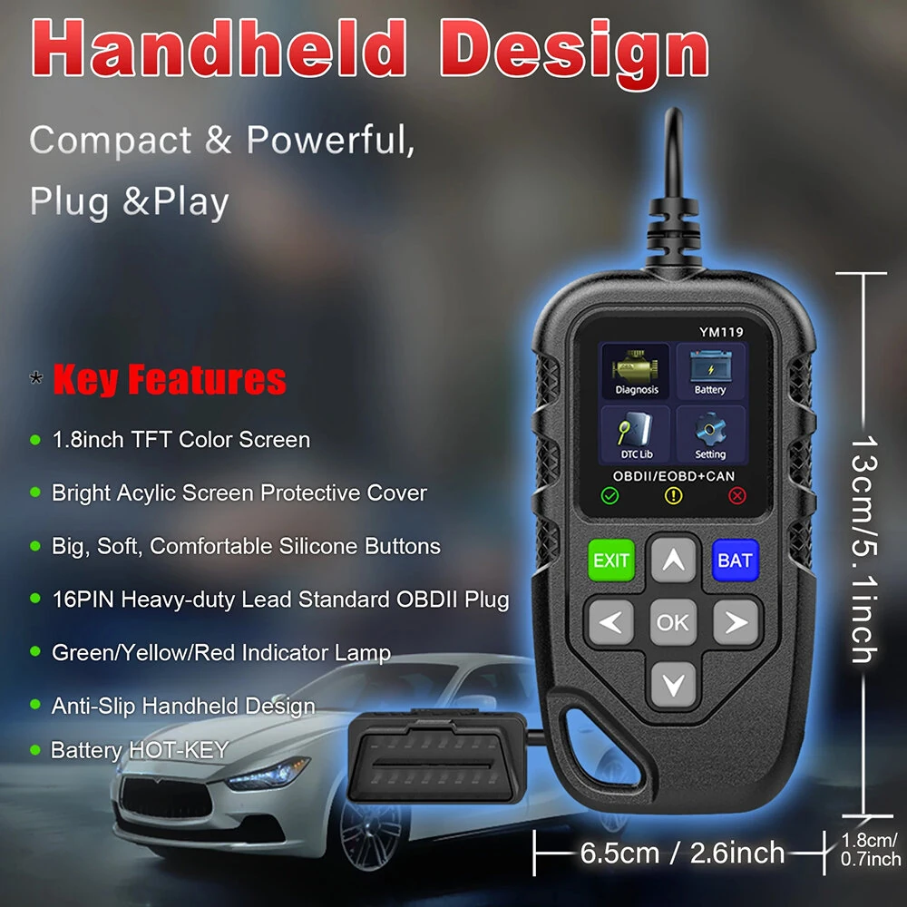 YM119 OBDII Scanner Diagnostic Tool OBD2 Code Reader 1.8-inch TFT Color Screen Car Automotive Diagnostic Tool — view 11
