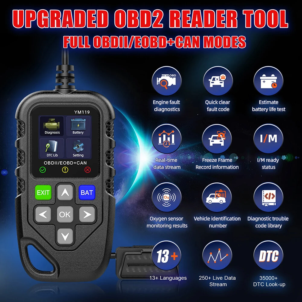 YM119 OBDII Scanner Diagnostic Tool OBD2 Code Reader 1.8-inch TFT Color Screen Car Automotive Diagnostic Tool — view 3