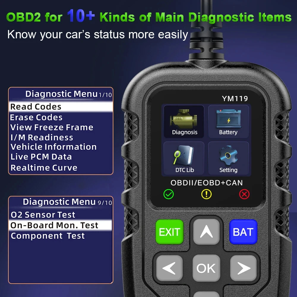 YM119 OBDII Scanner Diagnostic Tool OBD2 Code Reader 1.8-inch TFT Color Screen Car Automotive Diagnostic Tool — view 4