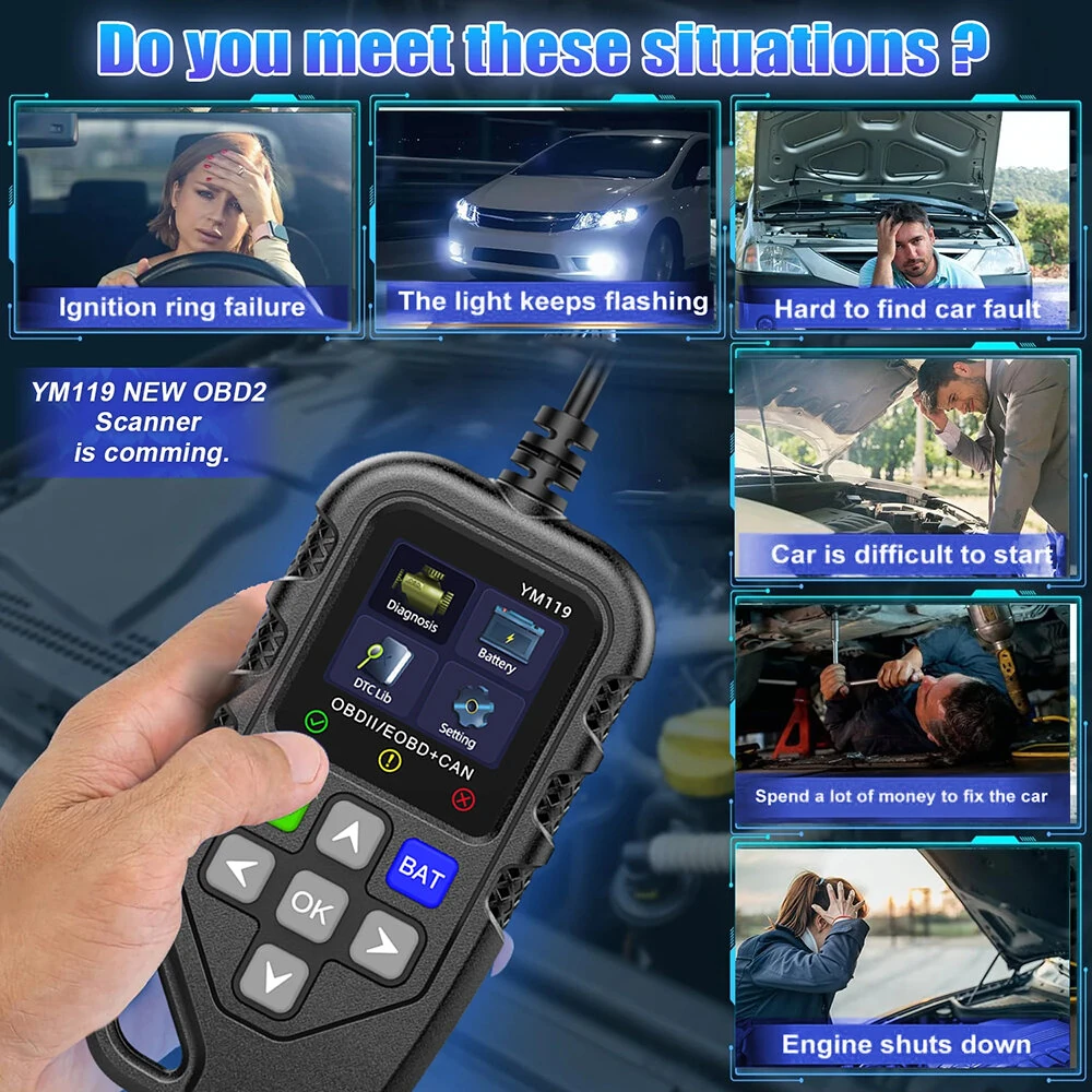 YM119 OBDII Scanner Diagnostic Tool OBD2 Code Reader 1.8-inch TFT Color Screen Car Automotive Diagnostic Tool — view 5