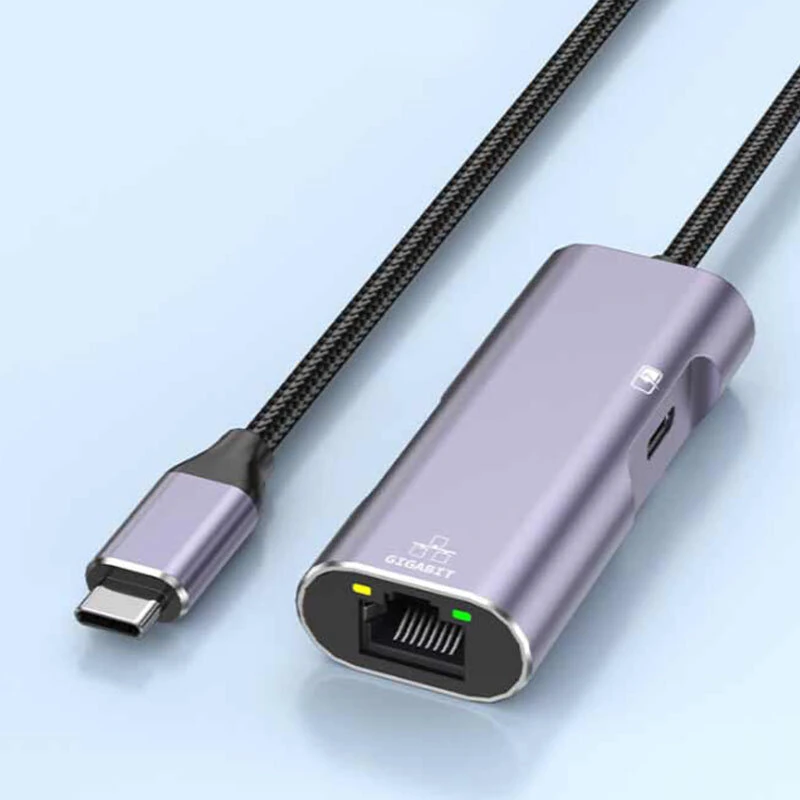 YUCUN PD32 Type-C to Ethernet Adapter Gigabit RJ45 Network Adapter with PD100W Charging 1M Long Cable for iPhone 17 17 Pro for iPad MacBook Android — view 3
