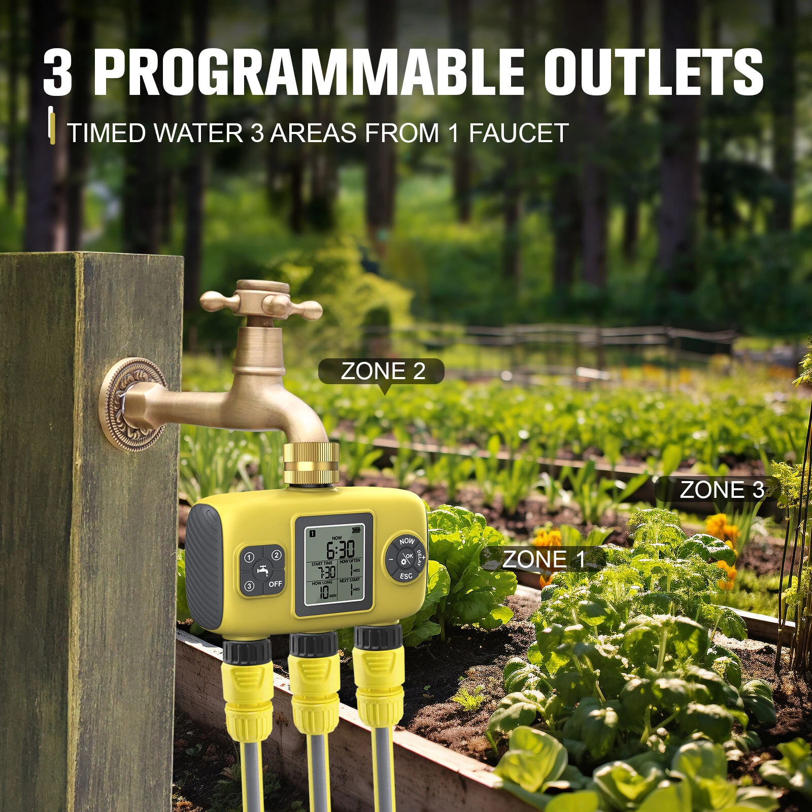 YZD06 Smart Irrigation Controller 3 Programmable Zones Timer Waterproof IP55 Anti-UV Material for Gardens and Nurseries — view 4