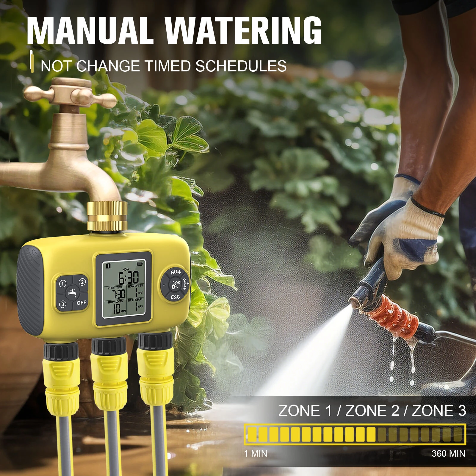 YZD06 Smart Irrigation Controller 3 Programmable Zones Timer Waterproof IP55 Anti-UV Material for Gardens and Nurseries — view 5
