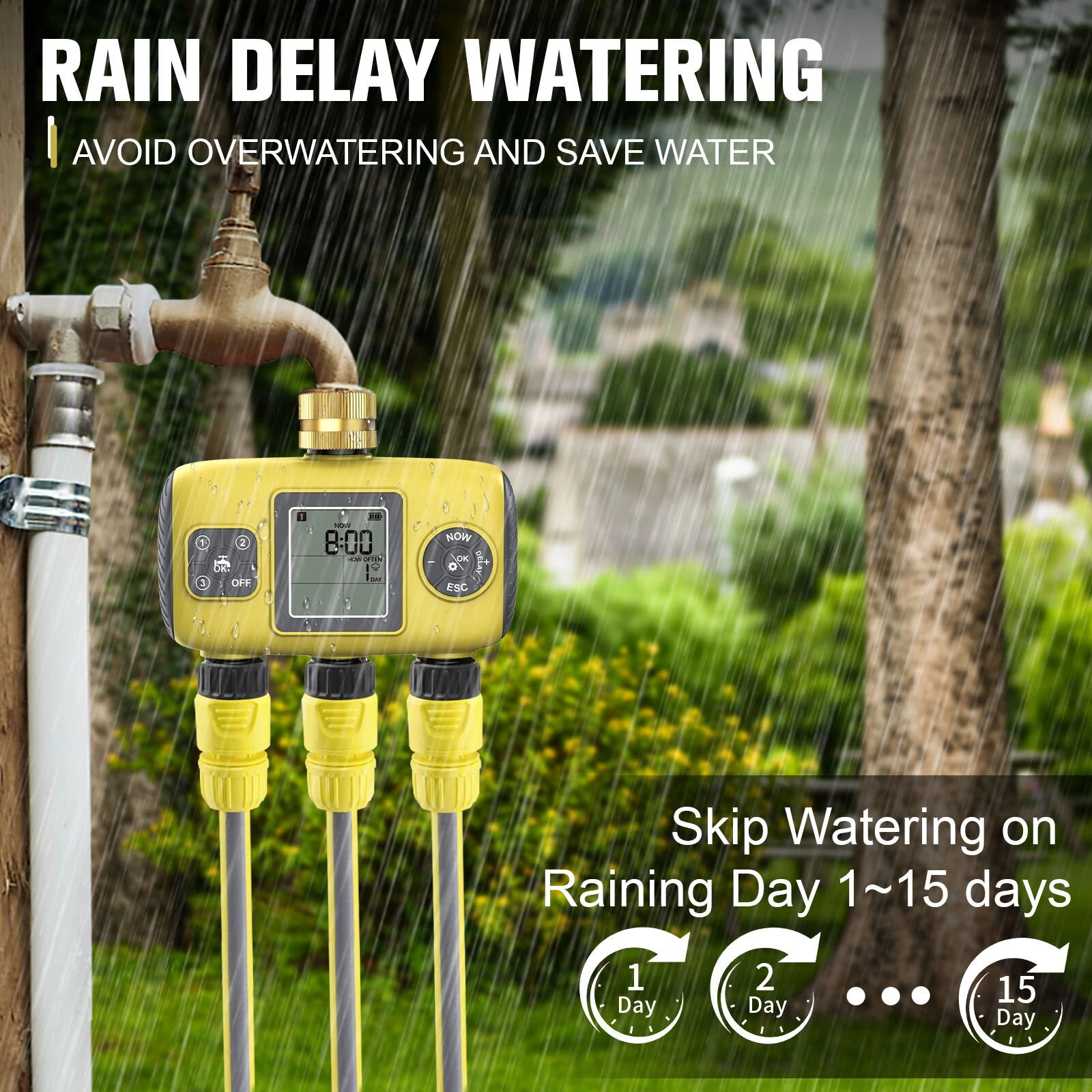 YZD06 Smart Irrigation Controller 3 Programmable Zones Timer Waterproof IP55 Anti-UV Material for Gardens and Nurseries — view 6