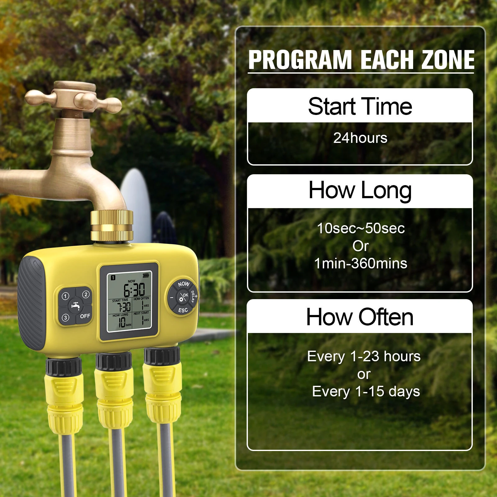 YZD06 Smart Irrigation Controller 3 Programmable Zones Timer Waterproof IP55 Anti-UV Material for Gardens and Nurseries — view 7