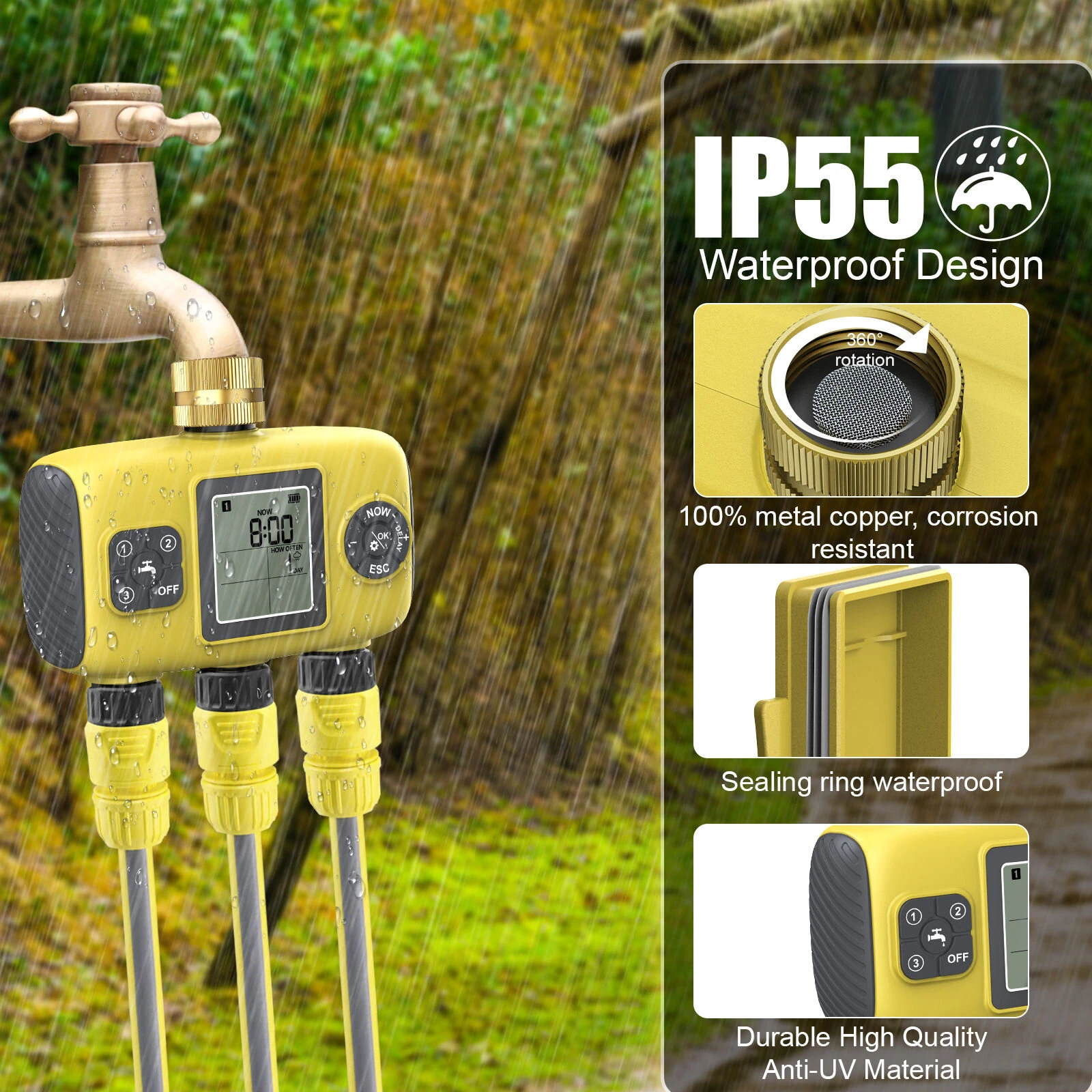 YZD06 Smart Irrigation Controller 3 Programmable Zones Timer Waterproof IP55 Anti-UV Material for Gardens and Nurseries — view 8