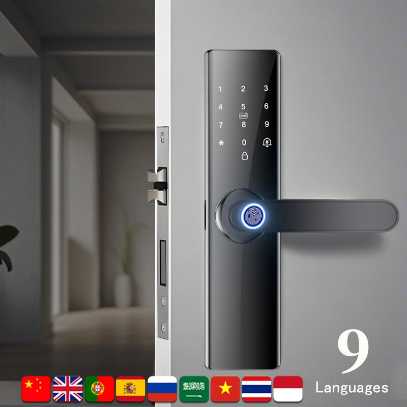 Z17 Tuya Smart Door Lock Fingerprint Keyless Entry WiFi Enabled Digital Code Deadbolt with Alarm Anti Peep Password IC Card Key Unlock Door Lock for Home Security — view 4