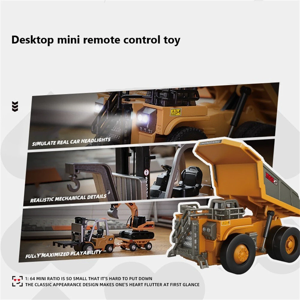 Z6750/Z6752/Z6753 RTR 1/64 2.4G Mini RC Car Alloy Forklift Excavator Dump Truck Support App Remote Controlled LED Light Sound Engineering Vehicle Two Speed Desktop Toys Model Collection Gift For Boys — view 11