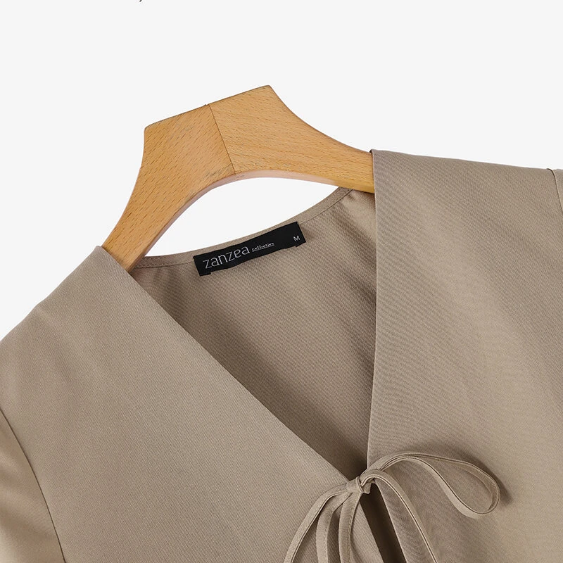 ZANZEA Daily Short Suit Jacket with Tie Front Collar, Short Sleeves Cotton Linen Blend Women's Blazer — view 7