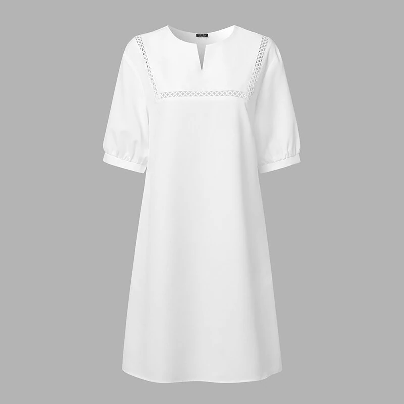 ZANZEA Elegant Style Women's Dresses Bubble Short Sleeve O-Neck Causal Bohemian Midi Dress — view 4