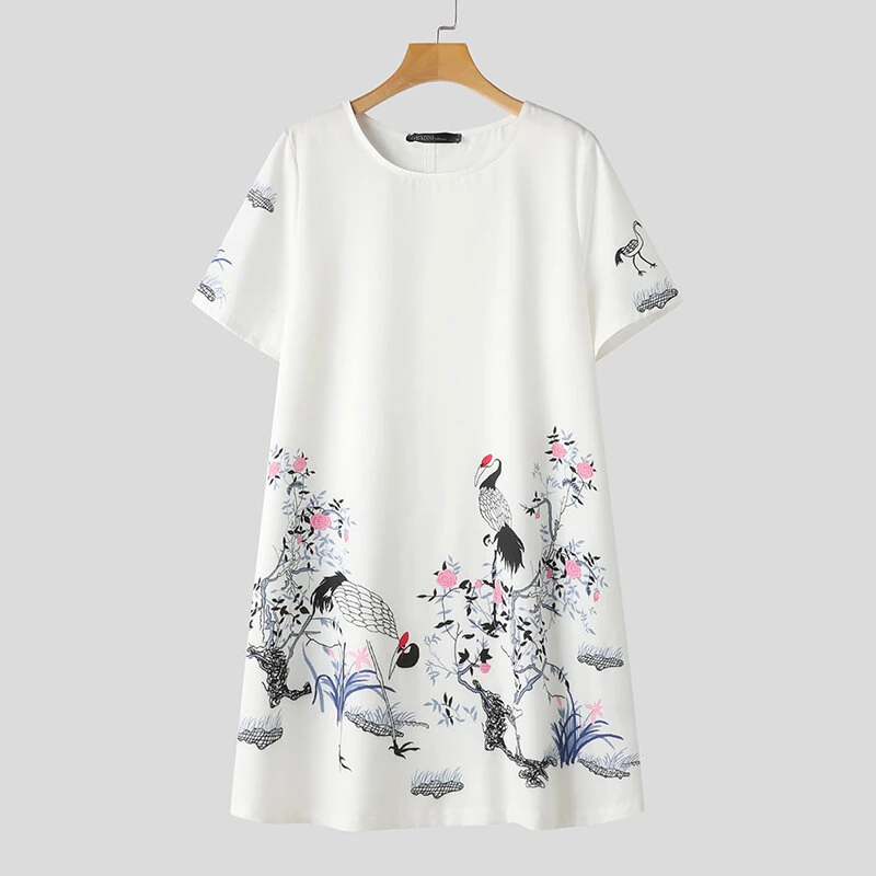 ZANZEA Elegant Style Women's Dresses Casual Short Sleeved Party Floral Printed Loose Mini A-Line Dress — view 4