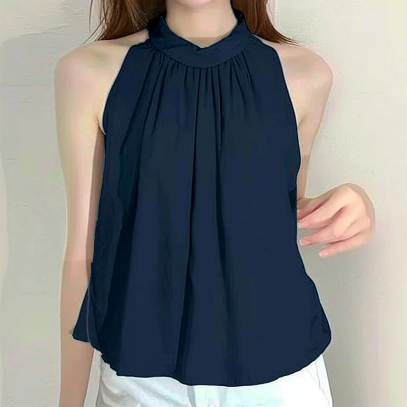 ZANZEA Elegant Style Womens Tank Vest Summer Sleeveless O-Neck Plain Casual Loose Camisoles Top — ZANZEA
