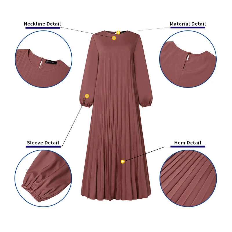 ZANZEA Fashion Women Ethnic Dress Elegant Lantern Sleeve Maxi Dresses Plain A-Line Sundress — view 6