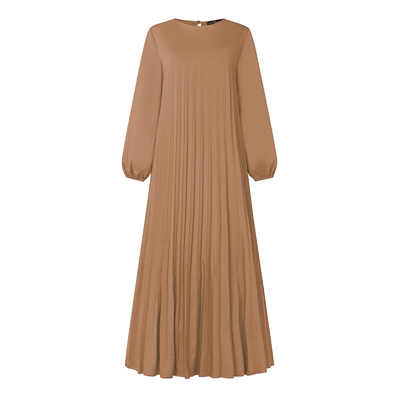 ZANZEA Fashion Women Ethnic Dress Elegant Lantern Sleeve Maxi Dresses Plain A-Line Sundress — view 8