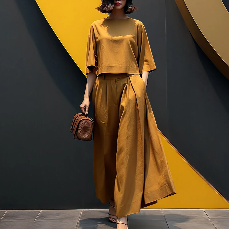 ZANZEA Korean Style Womens Elegant Sets Short Sleeve Blouse Top Wide Leg Loose Trousers Casual Suit — ZANZEA