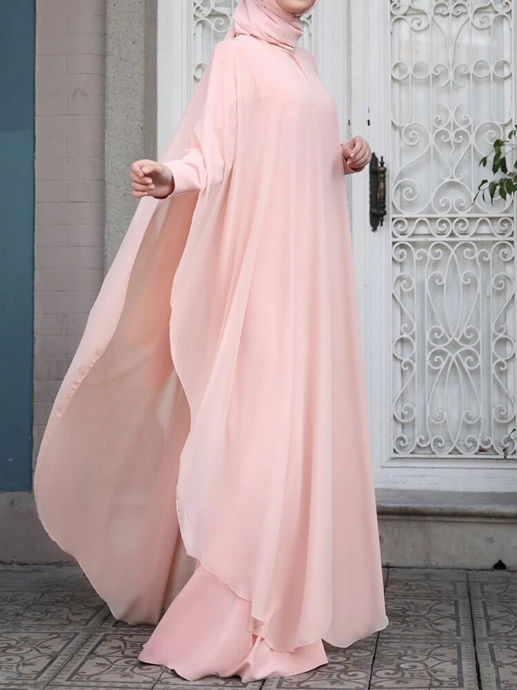 ZANZEA Plus Size Women Chiffon Kaftan Tunic Two-Piece Detachable Outside Bat Long Sleeve Maxi Dress — view 2