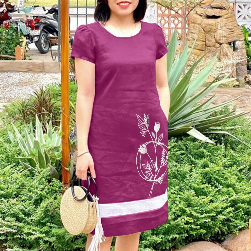 ZANZEA Summer Women Vintage Short Sleeve O-Neck Floral Embroidery Dresses Casual Shift Dresses — ZANZEA