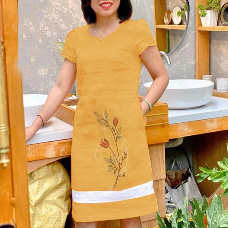 ZANZEA Summer Women Vintage Short Sleeve O-Neck Floral Embroidery Dresses Casual Shift Dresses — view 3
