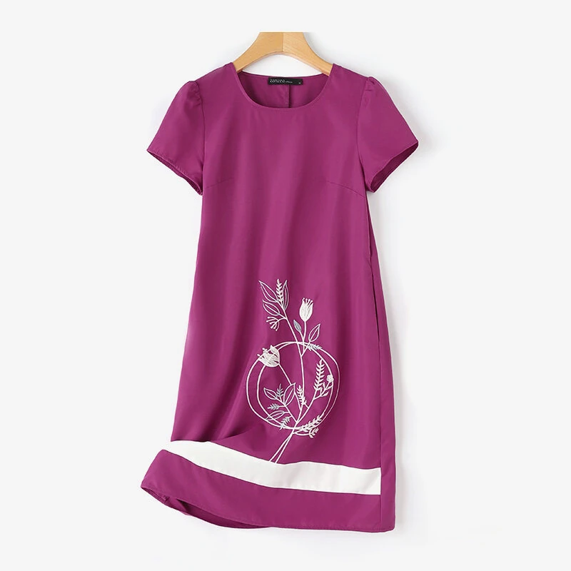 ZANZEA Summer Women Vintage Short Sleeve O-Neck Floral Embroidery Dresses Casual Shift Dresses — view 4