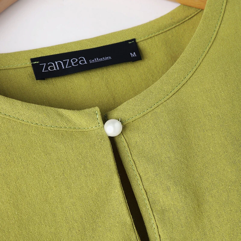 ZANZEA Women Button Summer O-Neck 3/4 Sleeve Solid Blouses Casual Cotton Linen Shirts for Women Loose Fit — view 6