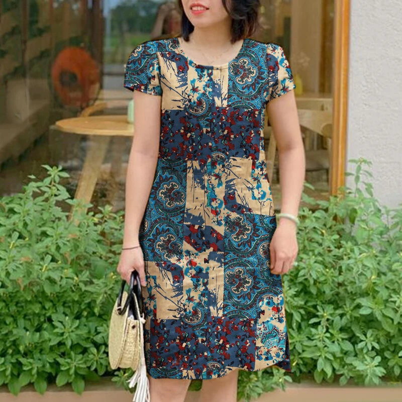 ZANZEA Women Chic Printed Short Sleeve Dress Plus Size Loose Fit, Perfect for Work & Everyday — view 2
