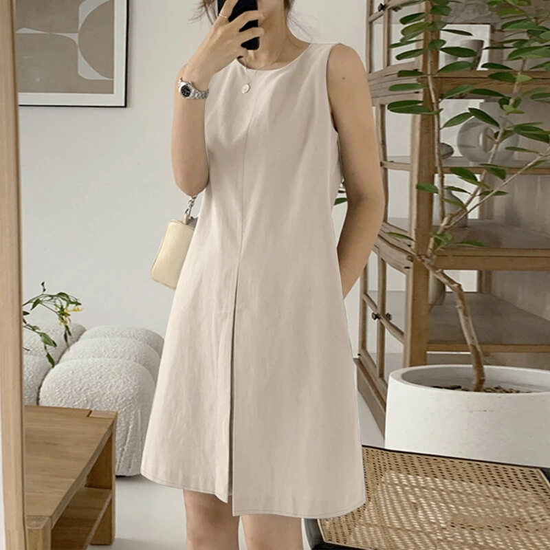 ZANZEA Women Crew Neck Sundress Knee Dresses Oversized Sleeveless Casual Solid Loose Midi Dresses — view 11