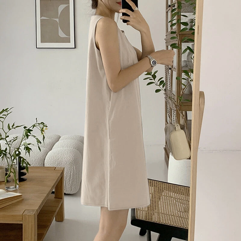 ZANZEA Women Crew Neck Sundress Knee Dresses Oversized Sleeveless Casual Solid Loose Midi Dresses — view 2