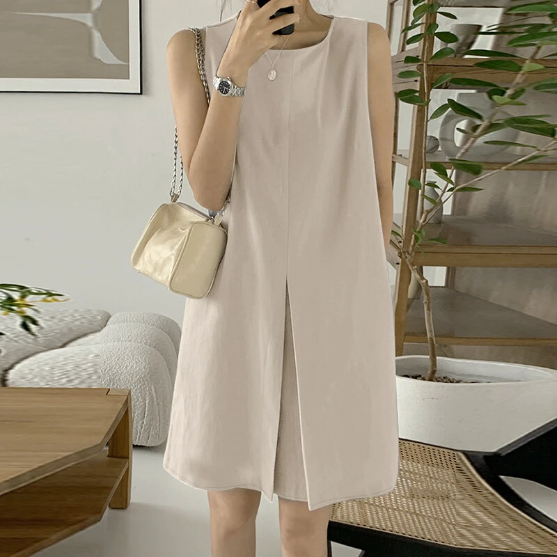 ZANZEA Women Crew Neck Sundress Knee Dresses Oversized Sleeveless Casual Solid Loose Midi Dresses — view 3