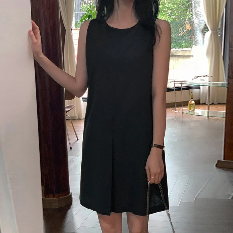 ZANZEA Women Crew Neck Sundress Knee Dresses Oversized Sleeveless Casual Solid Loose Midi Dresses — view 6