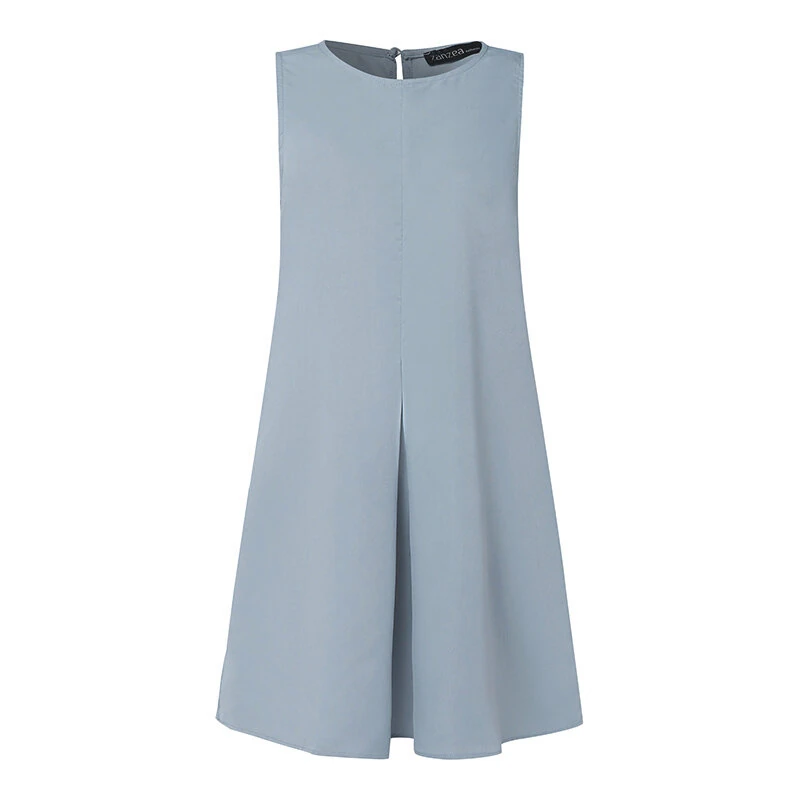 ZANZEA Women Crew Neck Sundress Knee Dresses Oversized Sleeveless Casual Solid Loose Midi Dresses — view 8