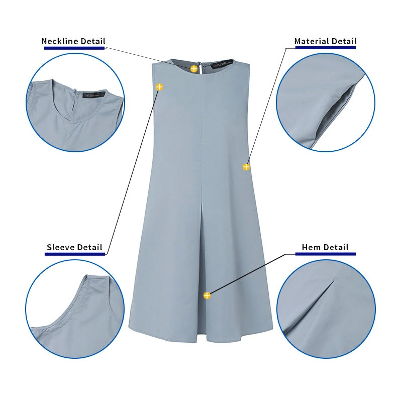 ZANZEA Women Crew Neck Sundress Knee Dresses Oversized Sleeveless Casual Solid Loose Midi Dresses — view 9