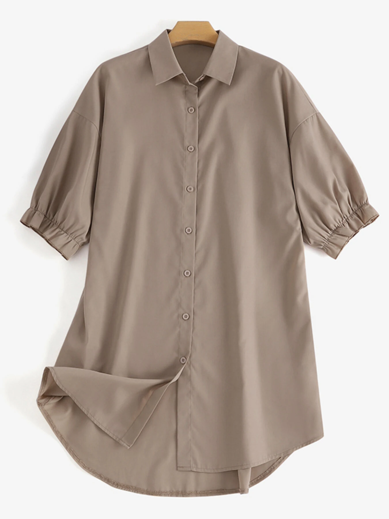 ZANZEA Women Daily Casual 3/4 Length Sleeve Solid Color Shirt Dresses — view 4