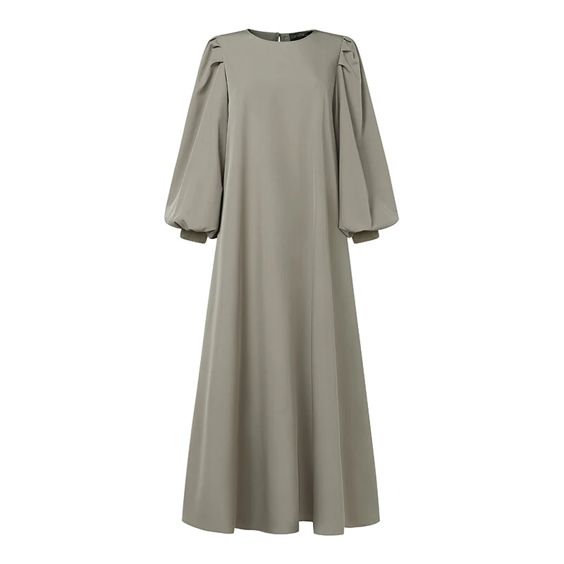 ZANZEA Women Ethnic Stylish Solid Crew Neck Maxi Dress Elegant Lantern Sleeves A-Line Dress — view 7